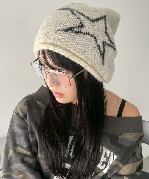 WEGO（ウィゴー）の「WEGO/スタージャガードビーニー（ニットキャップ/ビーニー・レディース・ブラウン/オフホワイト・FREE）」の2枚目の写真