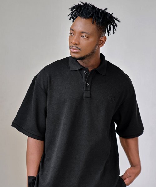 ルークベーシックピケ半袖Tシャツ(ブラック)（ポロシャツ）｜BLACK