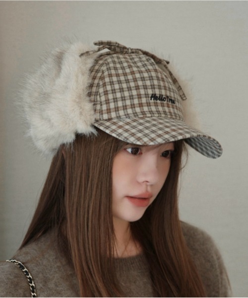 Vipoa（ヴィポア）の「チェック柄フライトキャップ（キャップ・レディース・ネイビー/ベージュ・FREE）」の2枚目の写真