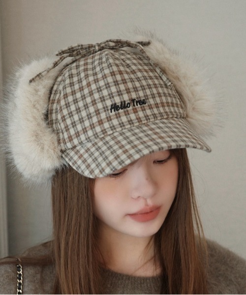 Vipoa（ヴィポア）の「チェック柄フライトキャップ（キャップ・レディース・ネイビー/ベージュ・FREE）」の3枚目の写真