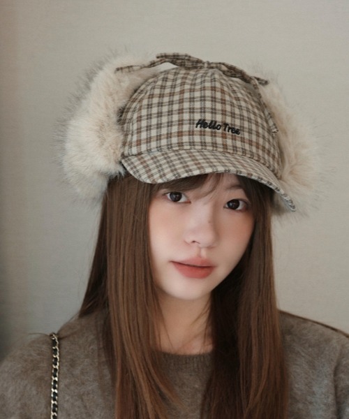 Vipoa（ヴィポア）の「チェック柄フライトキャップ（キャップ・レディース・ネイビー/ベージュ・FREE）」の5枚目の写真