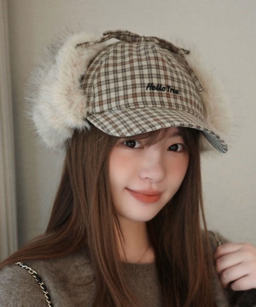 Vipoa（ヴィポア）の「チェック柄フライトキャップ（キャップ・レディース・ネイビー/ベージュ・FREE）」の6枚目の写真