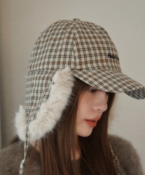 Vipoa（ヴィポア）の「チェック柄フライトキャップ（キャップ・レディース・ネイビー/ベージュ・FREE）」の7枚目の写真