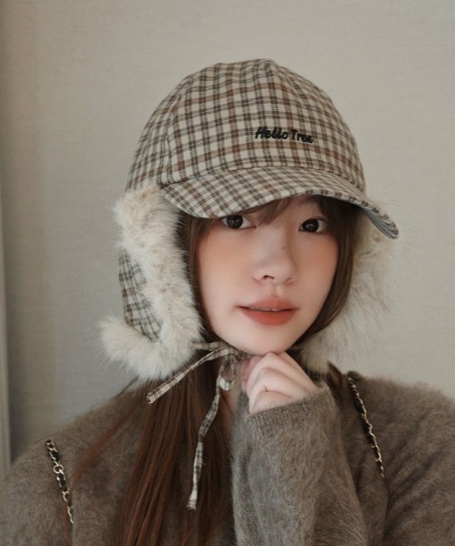 Vipoa（ヴィポア）の「チェック柄フライトキャップ（キャップ・レディース・ネイビー/ベージュ・FREE）」の8枚目の写真