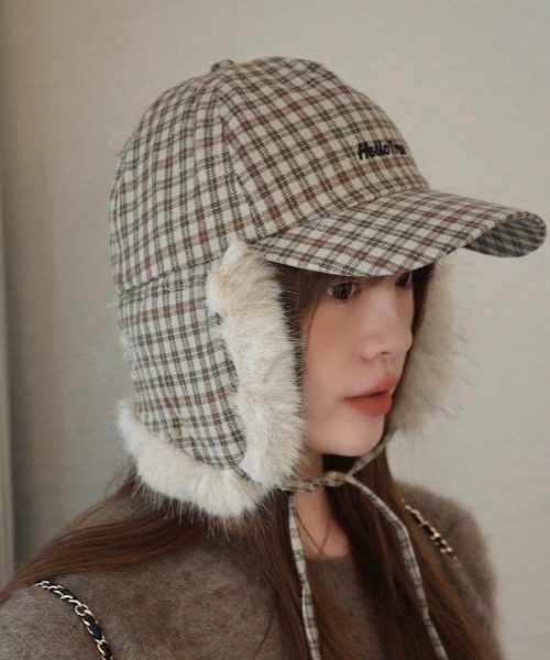Vipoa（ヴィポア）の「チェック柄フライトキャップ（キャップ・レディース・ネイビー/ベージュ・FREE）」の9枚目の写真