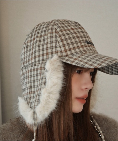 Vipoa（ヴィポア）の「チェック柄フライトキャップ（キャップ・レディース・ネイビー/ベージュ・FREE）」の10枚目の写真