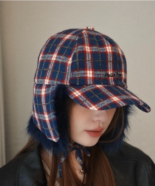 Vipoa（ヴィポア）の「チェック柄フライトキャップ（キャップ・レディース・ネイビー/ベージュ・FREE）」の13枚目の写真