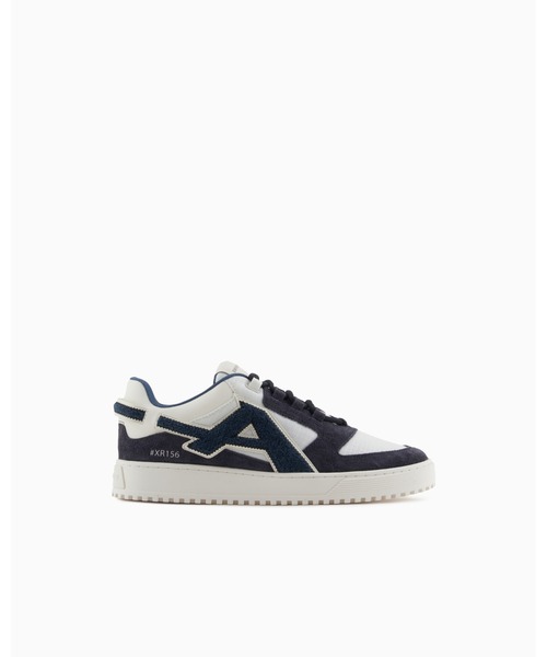 EMPORIO ARMANI（エンポリオアルマーニ）の「【エンポリオ アルマーニ】スニーカー ナイロン／スエード コントラストオーバーサイズロゴ（スニーカー・メンズ・ホワイト×ネイビー・6/7.5/8.5/9.5/5/6.5）」の3枚目の写真