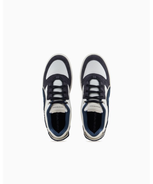 EMPORIO ARMANI（エンポリオアルマーニ）の「【エンポリオ アルマーニ】スニーカー ナイロン／スエード コントラストオーバーサイズロゴ（スニーカー・メンズ・ホワイト×ネイビー・6/7.5/8.5/9.5/5/6.5）」の5枚目の写真