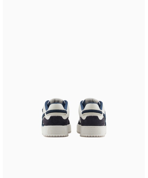 EMPORIO ARMANI（エンポリオアルマーニ）の「【エンポリオ アルマーニ】スニーカー ナイロン／スエード コントラストオーバーサイズロゴ（スニーカー・メンズ・ホワイト×ネイビー・6/7.5/8.5/9.5/5/6.5）」の4枚目の写真