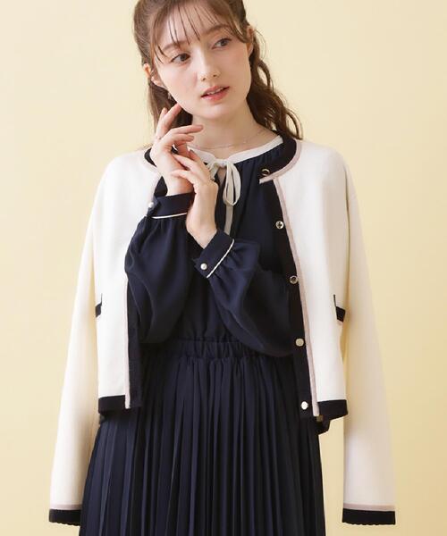 couture brooch(クチュールブローチ)の「【通勤・着映え】配色 総針カーディガン(カーディガン/ボレロ・レディース・ライトブルー/アイボリー/ネイビー・36/38/42)」の19枚目の写真