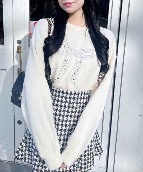 INGNI（イング）の「リボン×ビジューもちもちニット（ニット/セーター・レディース・サックスブルー/ブラック/オフホワイト/ピンク・M）」の16枚目の写真