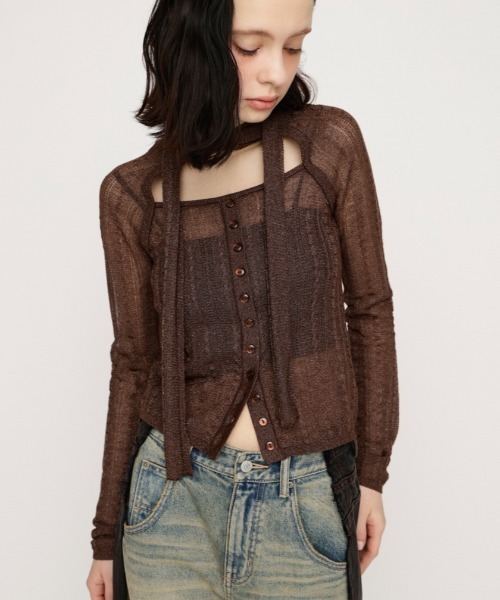 SLY(スライ)の「TIE RIBBON KNIT TOPS タイリボン ニット トップス 春服(ニット/セーター・レディース・ブラック/レッド/ブラウン・FREE)」の3枚目の写真