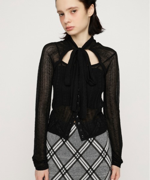 SLY(スライ)の「TIE RIBBON KNIT TOPS タイリボン ニット トップス 春服(ニット/セーター・レディース・ブラック/レッド/ブラウン・FREE)」の2枚目の写真