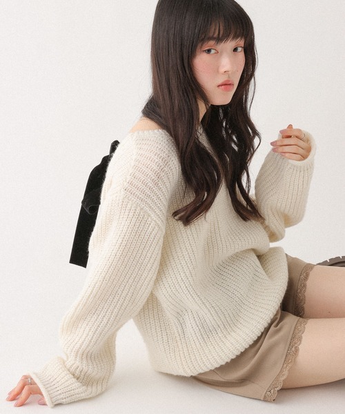 Heather(ヘザー)の「ベロアリボンチュニックニット 636824(ニット/セーター・レディース・ピンク/アイボリー/グレー・FREE)」の16枚目の写真