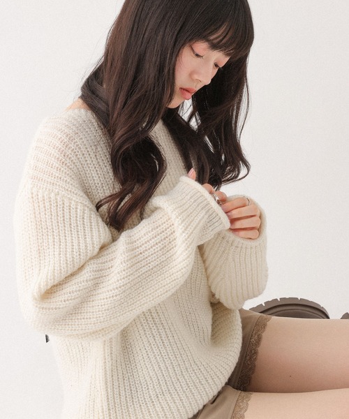 Heather(ヘザー)の「ベロアリボンチュニックニット 636824(ニット/セーター・レディース・ピンク/アイボリー/グレー・FREE)」の17枚目の写真