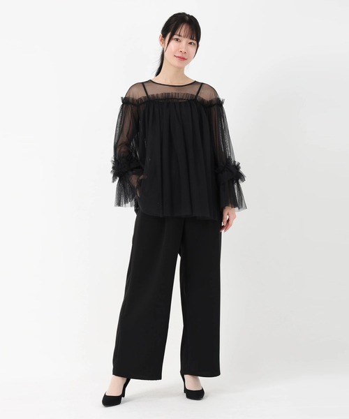 STRAWBERRY-FIELDS（ストロベリーフィールズ）の「チュール*ダブルクロス_チュールトップスパンツセットアップ（パンツドレス・レディース・ブラック・2）」の2枚目の写真