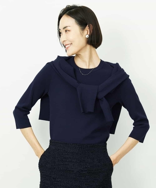 MICHEL KLEIN（ミッシェル・クラン）の「[アンサンブル対応]コンパクトニットプルオーバー（ニット/セーター・レディース・ライラック/ホワイト/ネイビー・38）」の2枚目の写真