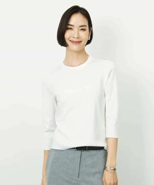 MICHEL KLEIN（ミッシェル・クラン）の「[アンサンブル対応]コンパクトニットプルオーバー（ニット/セーター・レディース・ライラック/ホワイト/ネイビー・38）」の4枚目の写真