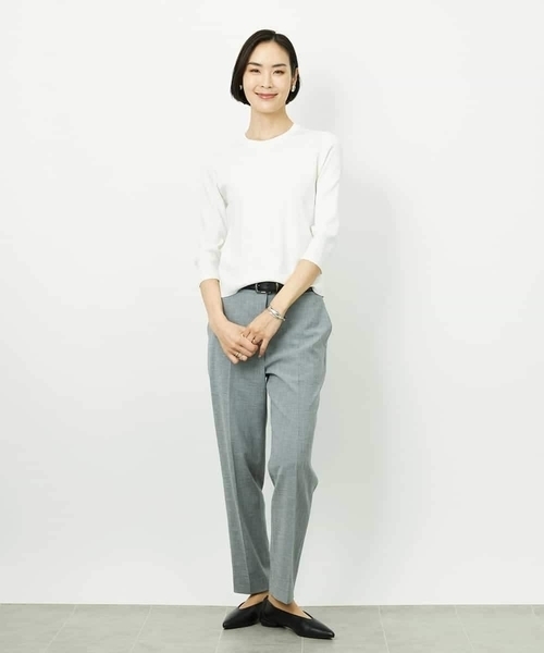 MICHEL KLEIN（ミッシェル・クラン）の「[アンサンブル対応]コンパクトニットプルオーバー（ニット/セーター・レディース・ライラック/ホワイト/ネイビー・38）」の6枚目の写真