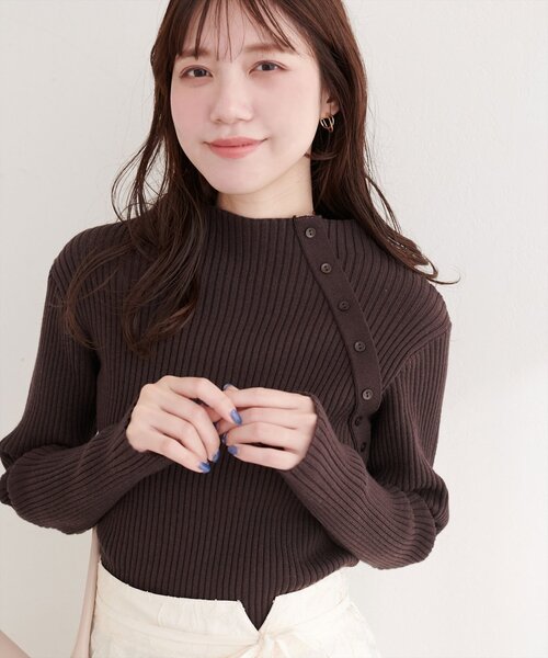 セール】斜めボタンプチハイリブニット（ニット/セーター）｜natural