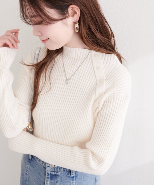 セール】斜めボタンプチハイリブニット（ニット/セーター）｜natural