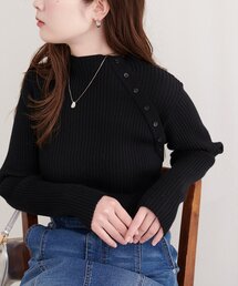斜めボタンプチハイリブニット