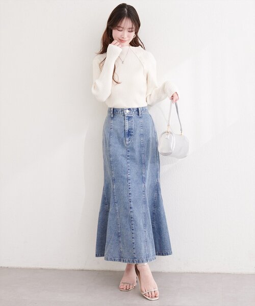 natural couture(ナチュラルクチュール)の「斜めボタンプチハイリブニット(ニット/セーター・レディース・ブラウン/グレイッシュベージュ/サックスブルー/ブラック/オフホワイト・FREE)」の22枚目の写真