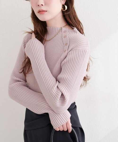 セール】斜めボタンプチハイリブニット（ニット/セーター）｜natural
