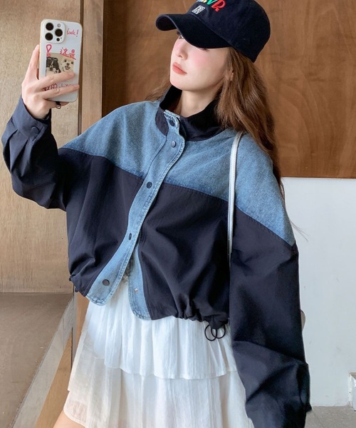 LOHEN⭐︎ビックカラー2Wayデニムライクブルゾン セール】【春夏新作】異素材MIXデニムブルゾン（ブルゾン）｜LADY LIKE