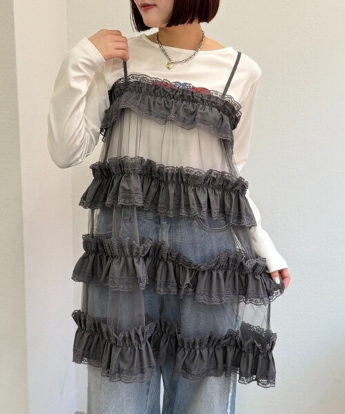 w closet（ダブルクローゼット）の「レースティアードミニキャミワンピ（シャツ/ブラウス・レディース・オフホワイト/ブラック/チャコールグレー・FREE）」の3枚目の写真