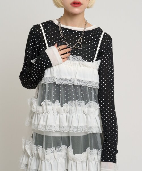 w closet（ダブルクローゼット）の「レースティアードミニキャミワンピ（シャツ/ブラウス・レディース・オフホワイト/ブラック/チャコールグレー・FREE）」の4枚目の写真