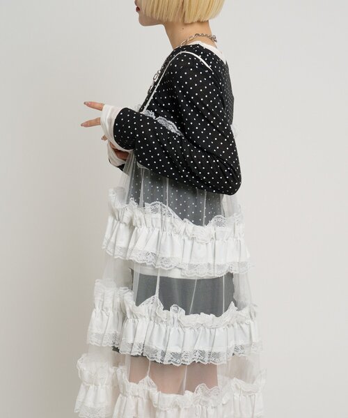 w closet（ダブルクローゼット）の「レースティアードミニキャミワンピ（シャツ/ブラウス・レディース・オフホワイト/ブラック/チャコールグレー・FREE）」の5枚目の写真