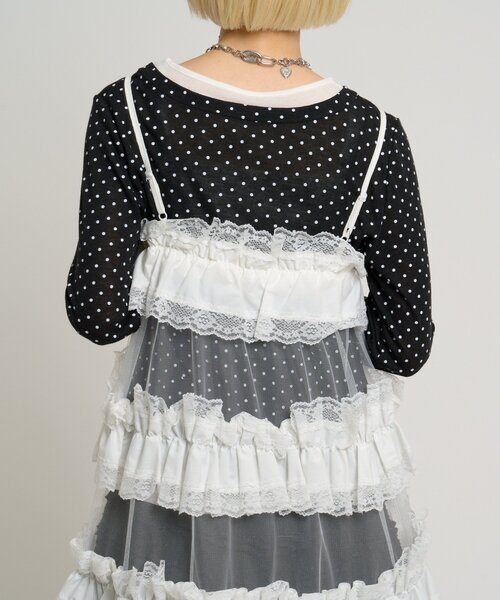 w closet（ダブルクローゼット）の「レースティアードミニキャミワンピ（シャツ/ブラウス・レディース・オフホワイト/ブラック/チャコールグレー・FREE）」の6枚目の写真