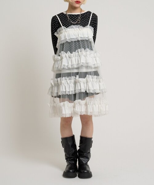 w closet（ダブルクローゼット）の「レースティアードミニキャミワンピ（シャツ/ブラウス・レディース・オフホワイト/ブラック/チャコールグレー・FREE）」の9枚目の写真