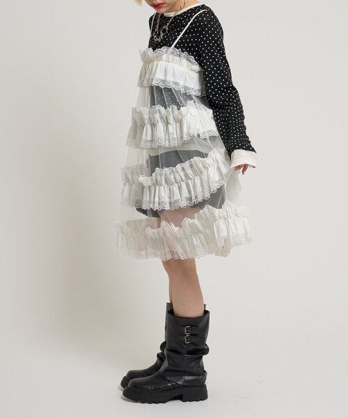 w closet（ダブルクローゼット）の「レースティアードミニキャミワンピ（シャツ/ブラウス・レディース・オフホワイト/ブラック/チャコールグレー・FREE）」の10枚目の写真