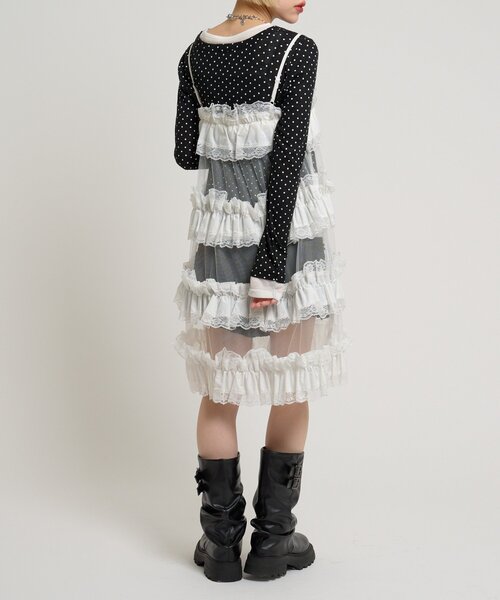 w closet（ダブルクローゼット）の「レースティアードミニキャミワンピ（シャツ/ブラウス・レディース・オフホワイト/ブラック/チャコールグレー・FREE）」の11枚目の写真