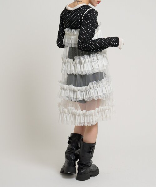 w closet（ダブルクローゼット）の「レースティアードミニキャミワンピ（シャツ/ブラウス・レディース・オフホワイト/ブラック/チャコールグレー・FREE）」の12枚目の写真