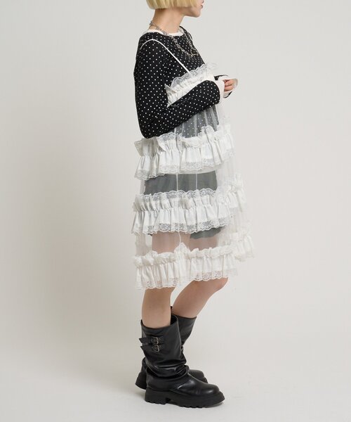 w closet（ダブルクローゼット）の「レースティアードミニキャミワンピ（シャツ/ブラウス・レディース・オフホワイト/ブラック/チャコールグレー・FREE）」の13枚目の写真