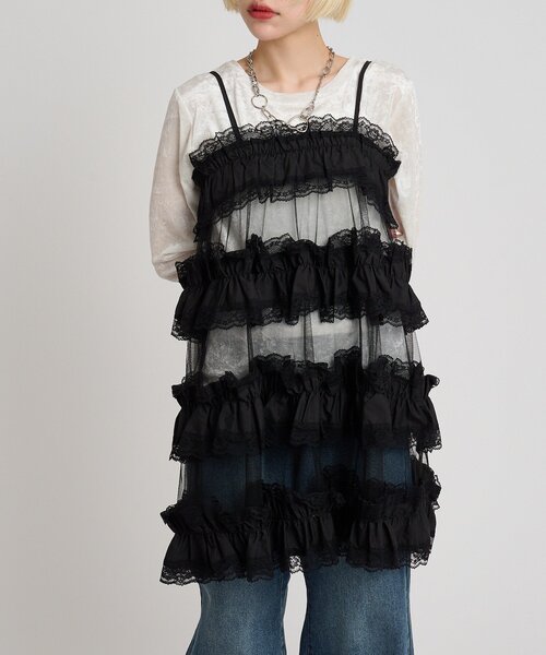 w closet（ダブルクローゼット）の「レースティアードミニキャミワンピ（シャツ/ブラウス・レディース・オフホワイト/ブラック/チャコールグレー・FREE）」の15枚目の写真