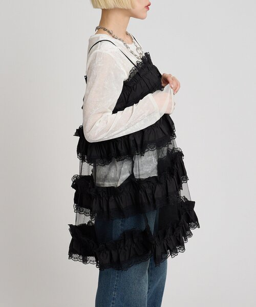 w closet（ダブルクローゼット）の「レースティアードミニキャミワンピ（シャツ/ブラウス・レディース・オフホワイト/ブラック/チャコールグレー・FREE）」の16枚目の写真