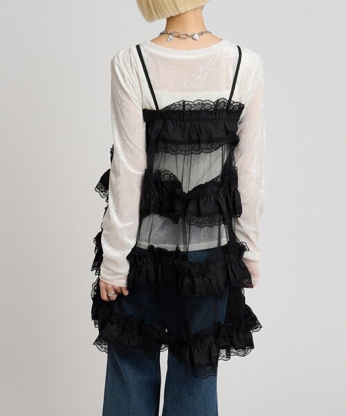 w closet（ダブルクローゼット）の「レースティアードミニキャミワンピ（シャツ/ブラウス・レディース・オフホワイト/ブラック/チャコールグレー・FREE）」の17枚目の写真