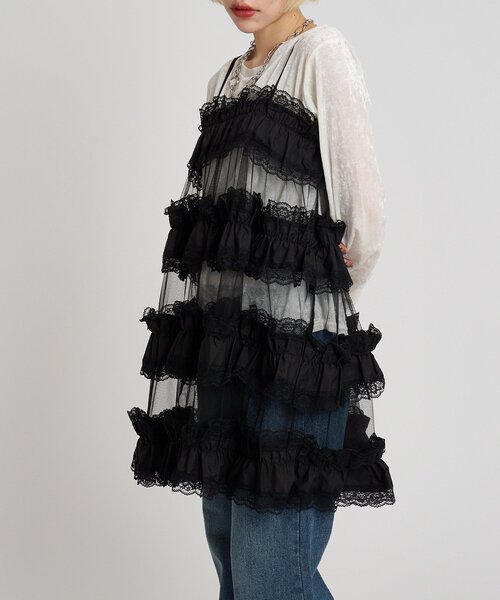 w closet（ダブルクローゼット）の「レースティアードミニキャミワンピ（シャツ/ブラウス・レディース・オフホワイト/ブラック/チャコールグレー・FREE）」の18枚目の写真