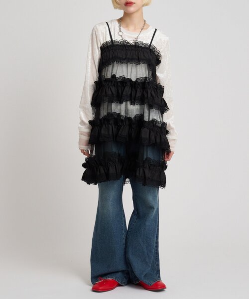 w closet（ダブルクローゼット）の「レースティアードミニキャミワンピ（シャツ/ブラウス・レディース・オフホワイト/ブラック/チャコールグレー・FREE）」の20枚目の写真