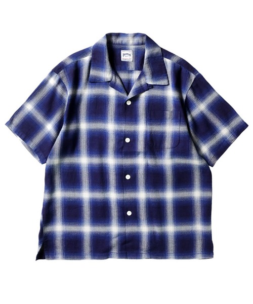HOUSTON ヒューストン INDIGO HB OMBRE CHECK S/S SHIRT インディゴ