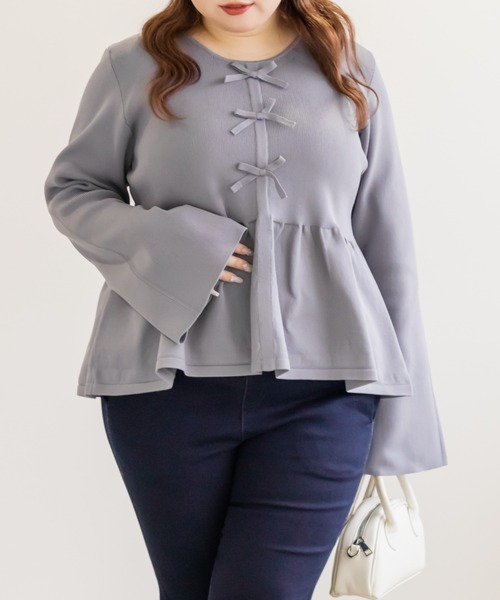 CLETTE(クレット)の「CLETTEオリジナルペプラムリボンニットプルオーバー(ニット/セーター・レディース・ブラック/ラベンダー/グレー・4L/3L/LL)」の3枚目の写真