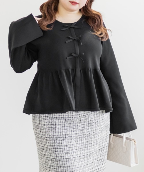 CLETTE(クレット)の「CLETTEオリジナルペプラムリボンニットプルオーバー(ニット/セーター・レディース・ブラック/ラベンダー/グレー・4L/3L/LL)」の4枚目の写真