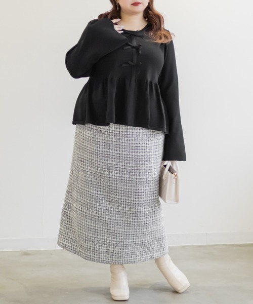 CLETTE(クレット)の「CLETTEオリジナルペプラムリボンニットプルオーバー(ニット/セーター・レディース・ブラック/ラベンダー/グレー・4L/3L/LL)」の5枚目の写真