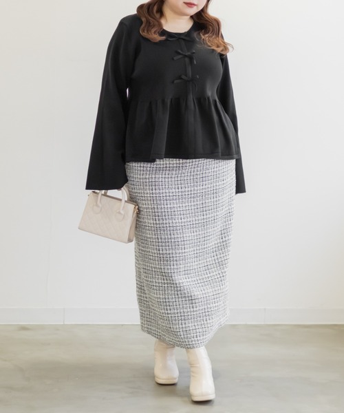 CLETTE(クレット)の「CLETTEオリジナルペプラムリボンニットプルオーバー(ニット/セーター・レディース・ブラック/ラベンダー/グレー・4L/3L/LL)」の6枚目の写真