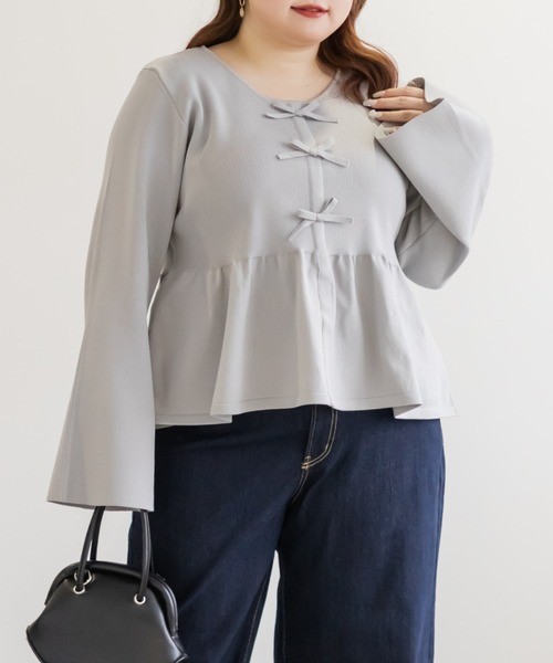 CLETTE(クレット)の「CLETTEオリジナルペプラムリボンニットプルオーバー(ニット/セーター・レディース・ブラック/ラベンダー/グレー・4L/3L/LL)」の8枚目の写真